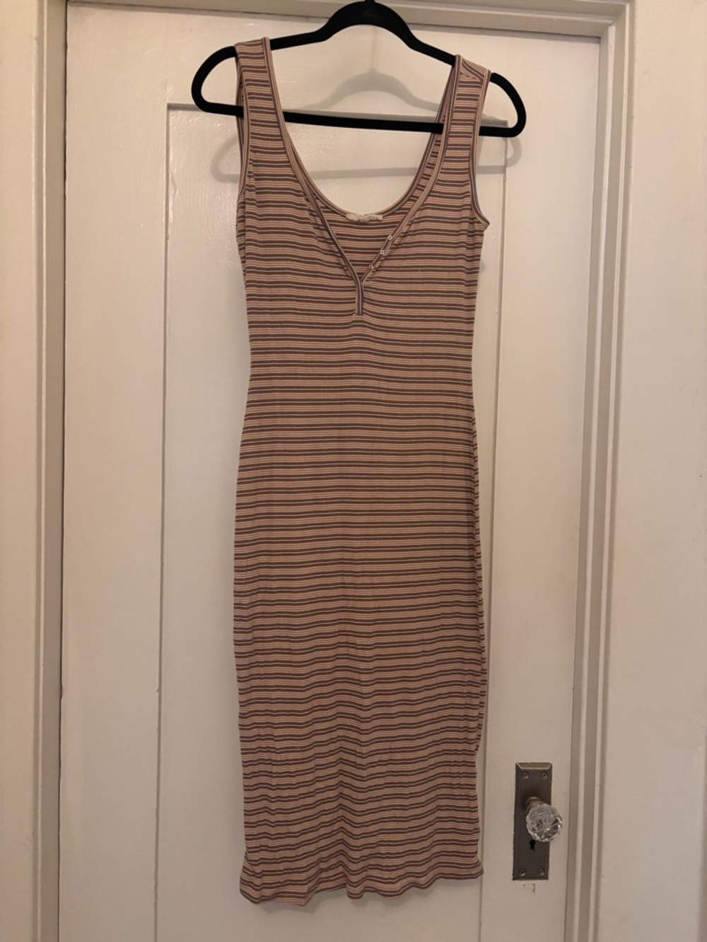 Sleeveless Ribbed Striped Midi Dress in Mauve